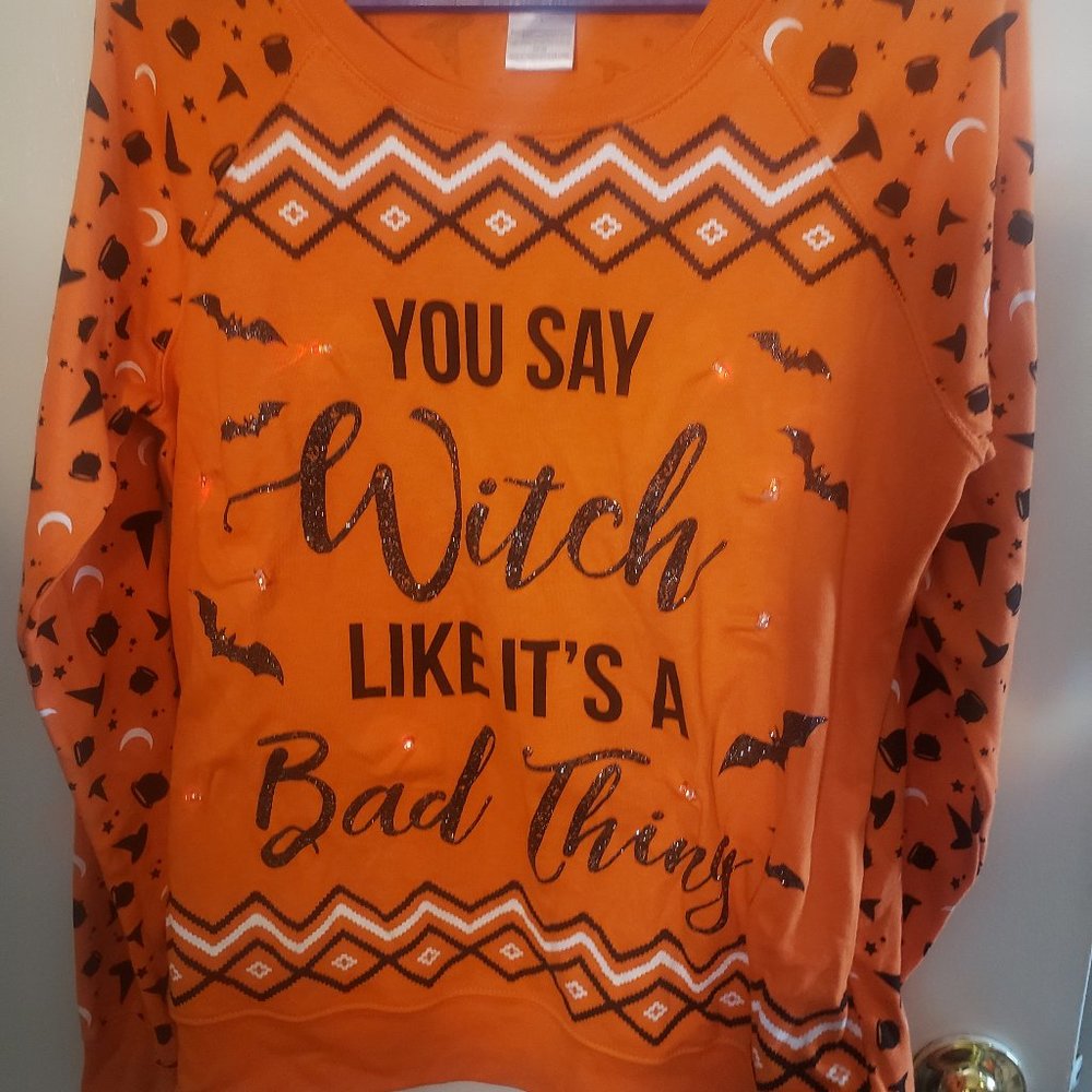 Witch light up sweater Halloween large glitter